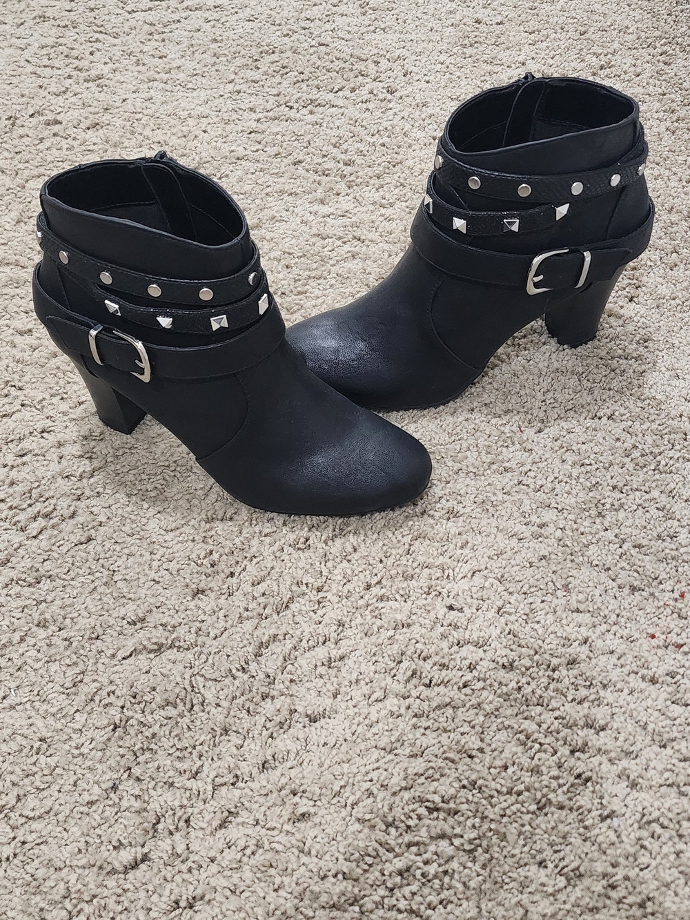 Jennifer Lopez Black Studded Buckle Ankle Boots